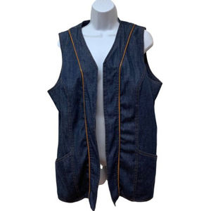 Vintage Exposed Zipper Jean Denim Vest Oversized Boho Hippy